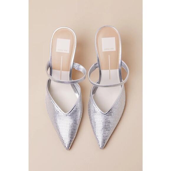 Dolce Vita Kanika Silver Metallic Mesh Pointed-Toe Mule Pumps - Picture 2 of 4